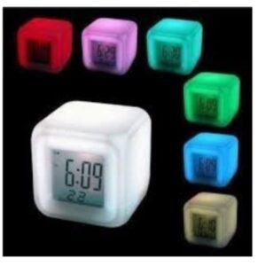 Cube Square Plastc 7 Color Changng Glowng LED Dgtal Alarm Desk Clock.jpg