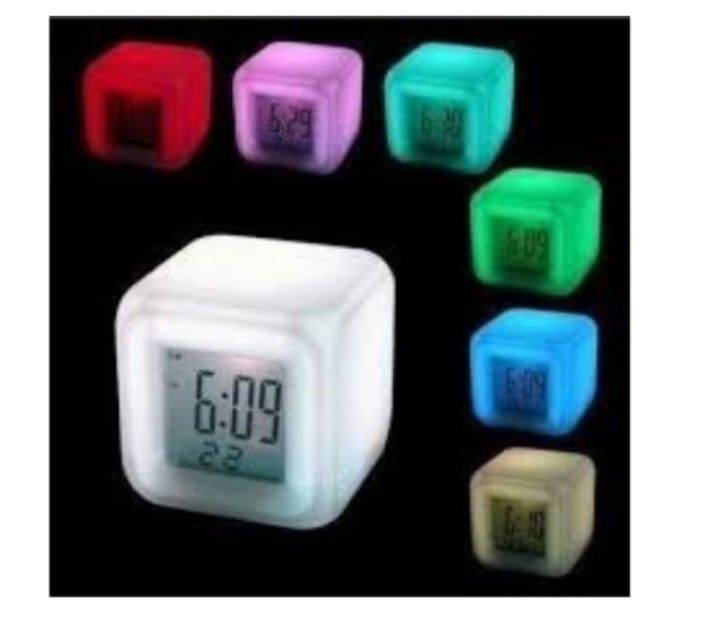 Cube Square Plastc 7 Color Changng Glowng LED Dgtal Alarm Desk Clock.jpg