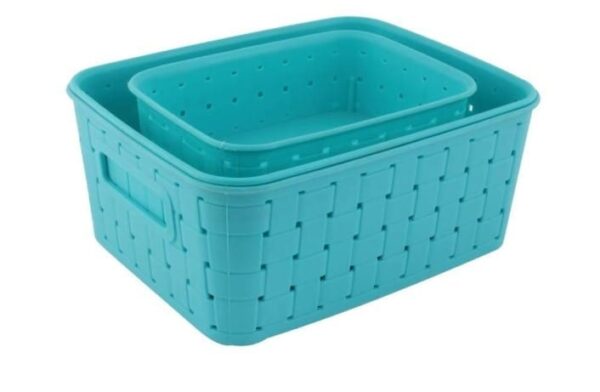 Homes Plastc SET OF 3 PECE RATTAN BASKET BROWN Storage Basket (Teal-Blue shown).jpg